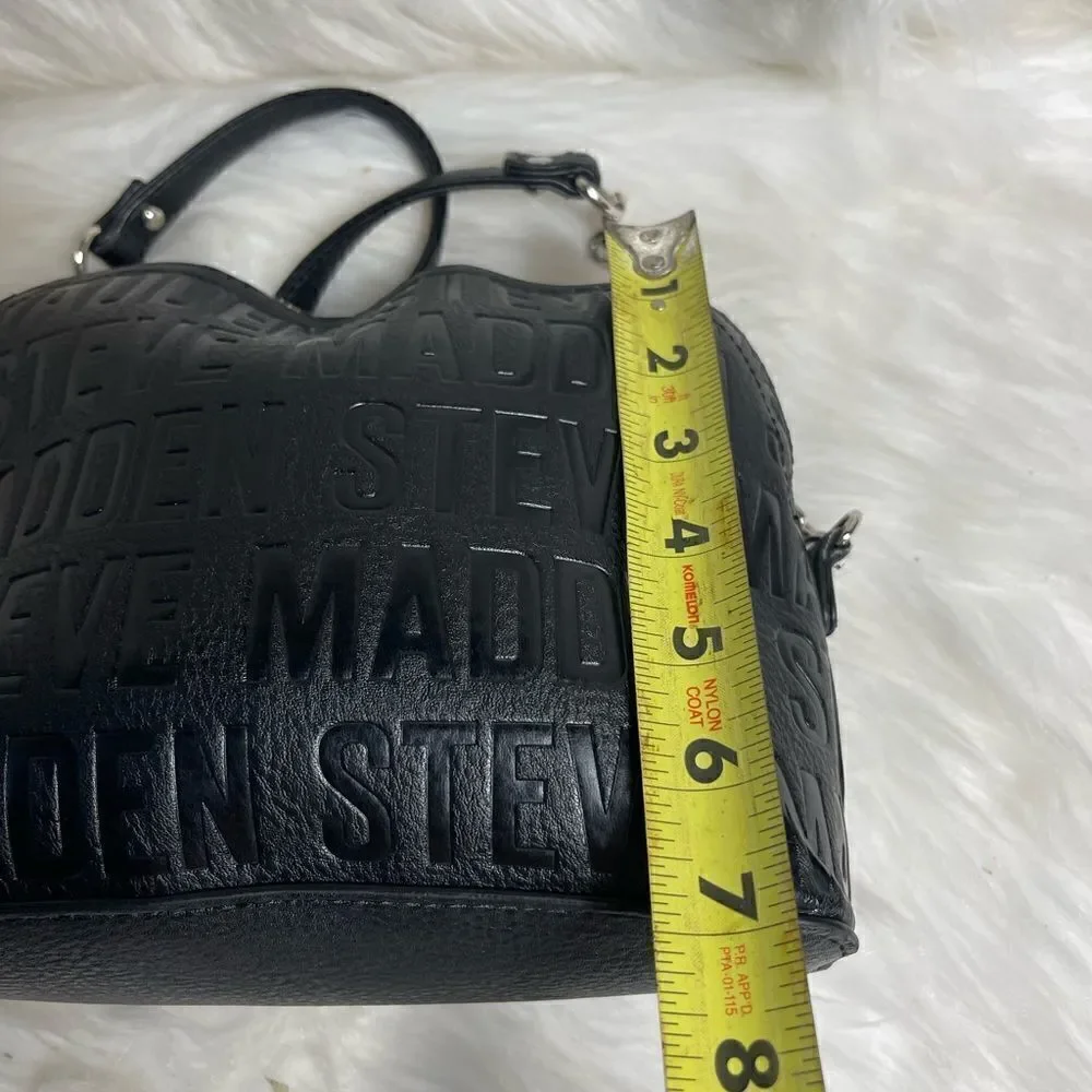 Steve Madden black logo dome crossbody bag with gold tone chain accent
